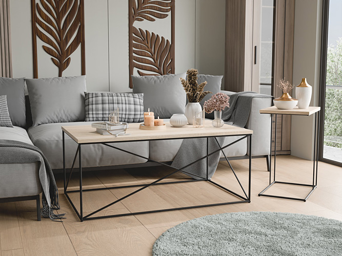 Wizualizacja ławy Cordani 4X czarny+dąb sonoma