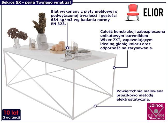 Prostokątna ława Cordani 5X biały