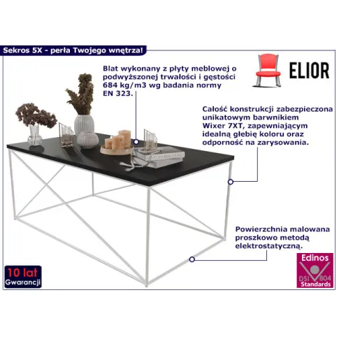 Ława z metalowym białym stelażem Sekros 5X biały czarny