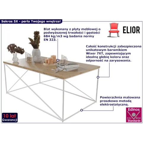 Ława z białym stelażem Sekros 5X biały dąb artisan