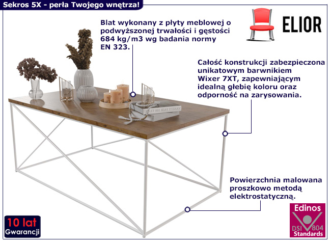 Prostokątna ława Sekros 5X biały+dąb lancelot