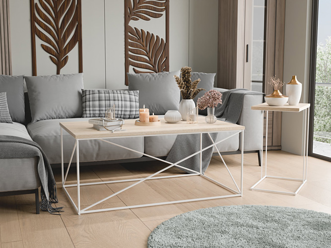 Wizualizacja ławy Cordani 5X biały+dąb sonoma