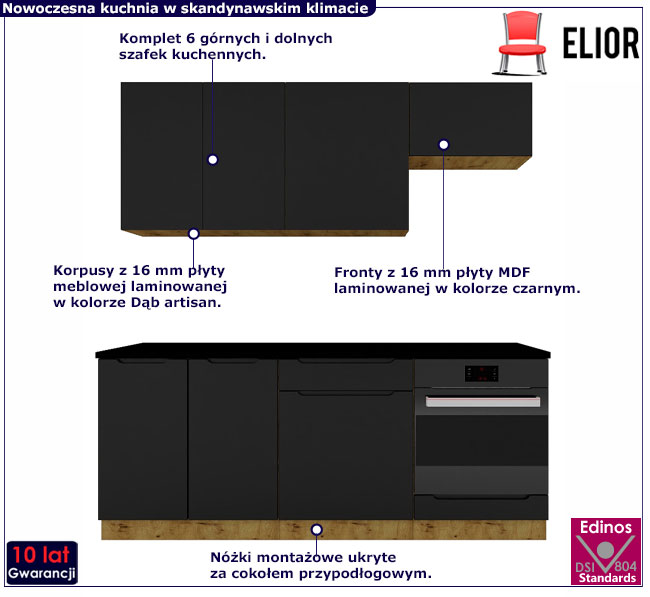 komplet mebli do kuchni Granada dąb artisan + czarny 27X