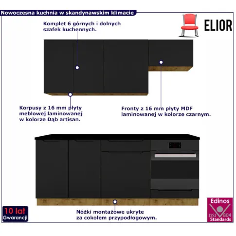 Komplet kuchenny 200cm czarny Granada 27X