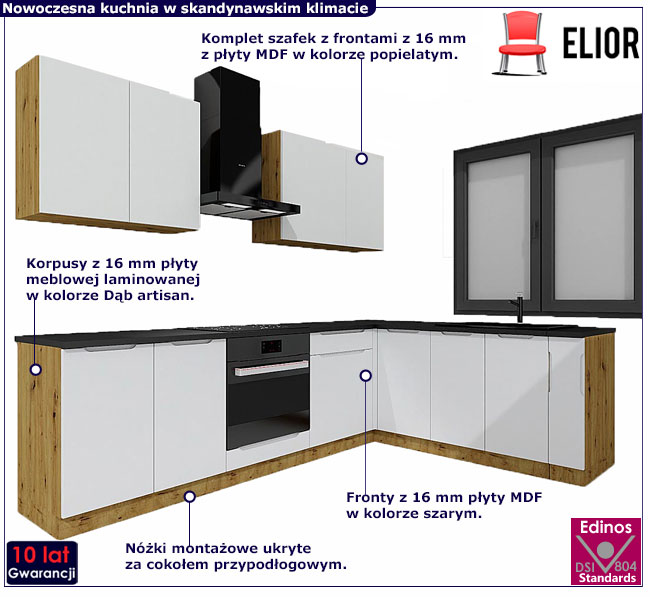 komplet mebli do kuchni Granada dąb artisan + szary 28X