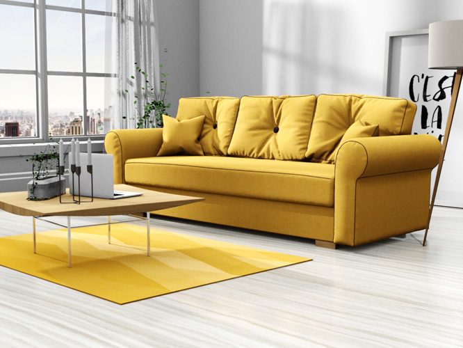 Żółta kanapa z poduszkami Blosse 3X