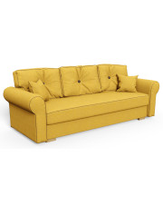 Żółta rozkładana kanapa z pojemnikiem na pościel - Blosse 3X w sklepie Edinos.pl