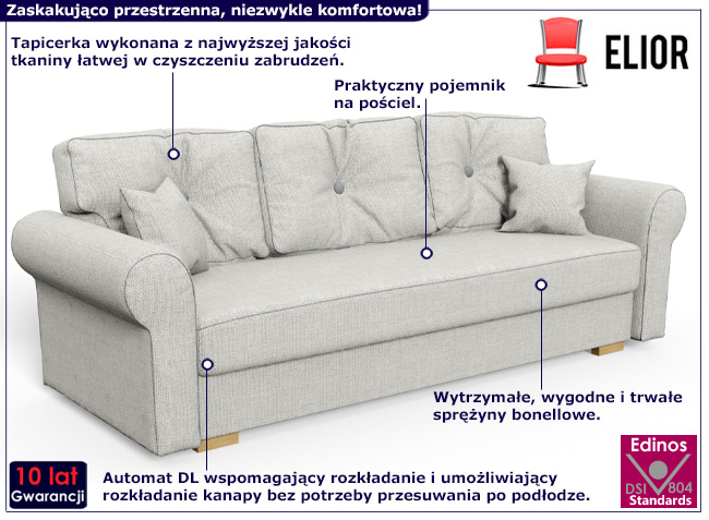 Rozkładana jasnoszara kanapa Turin 3X
