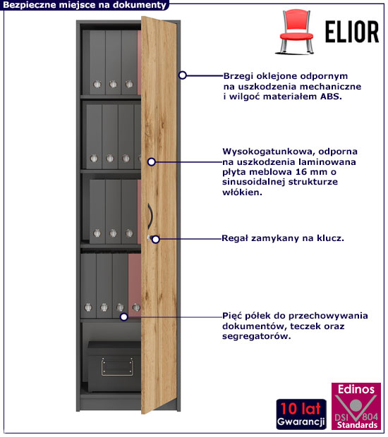 Szafa biurowa słupek na klucz antracyt+dąb wotanIntel