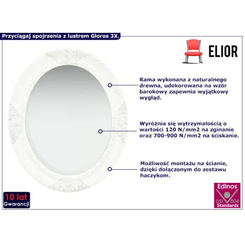 owalne białe lustro rustykalne gloros 3X