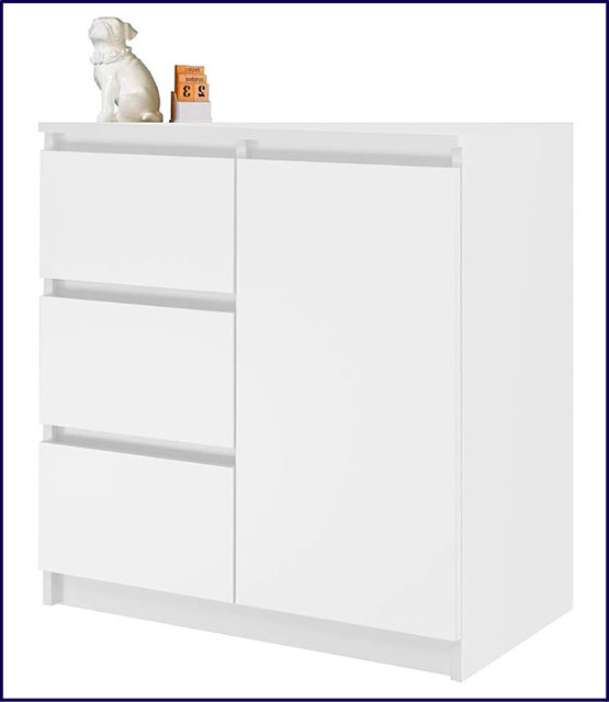 Biała minimalistyczna komoda z szafką i szufladami Epla