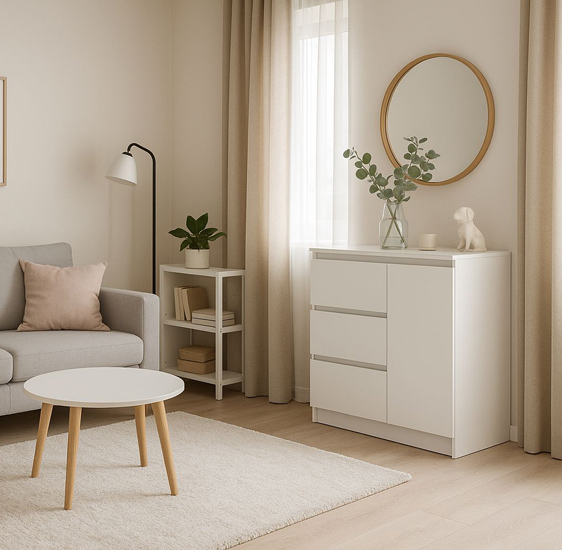 Biała minimalistyczna komoda do salonu