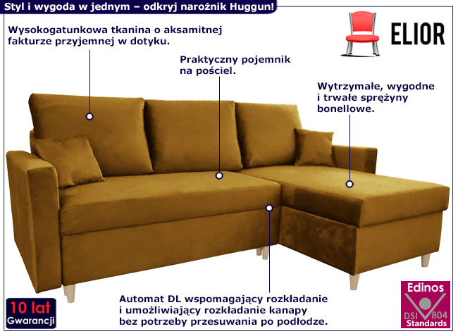 Narożnik z pojemnikiem Huggun musztardowy