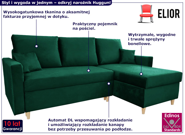 Narożnik z pojemnikiem Mariel zielony