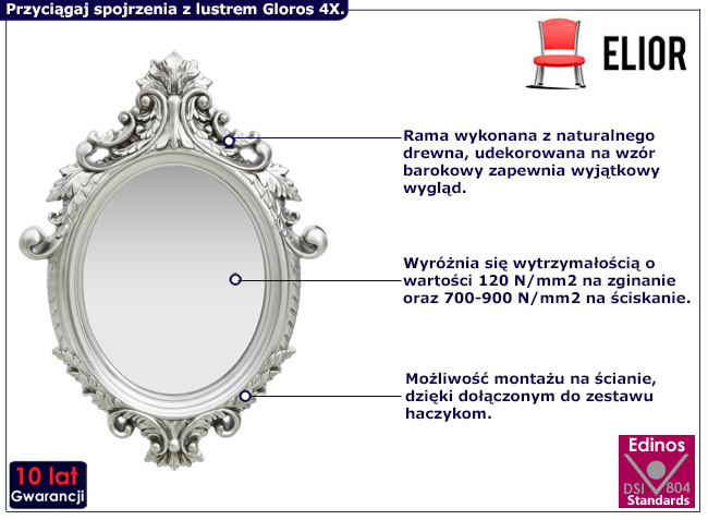 Srebrne vintage lustro Gloros 4X