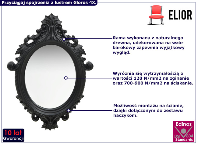 Czarne vintage lustro Bergan 4X