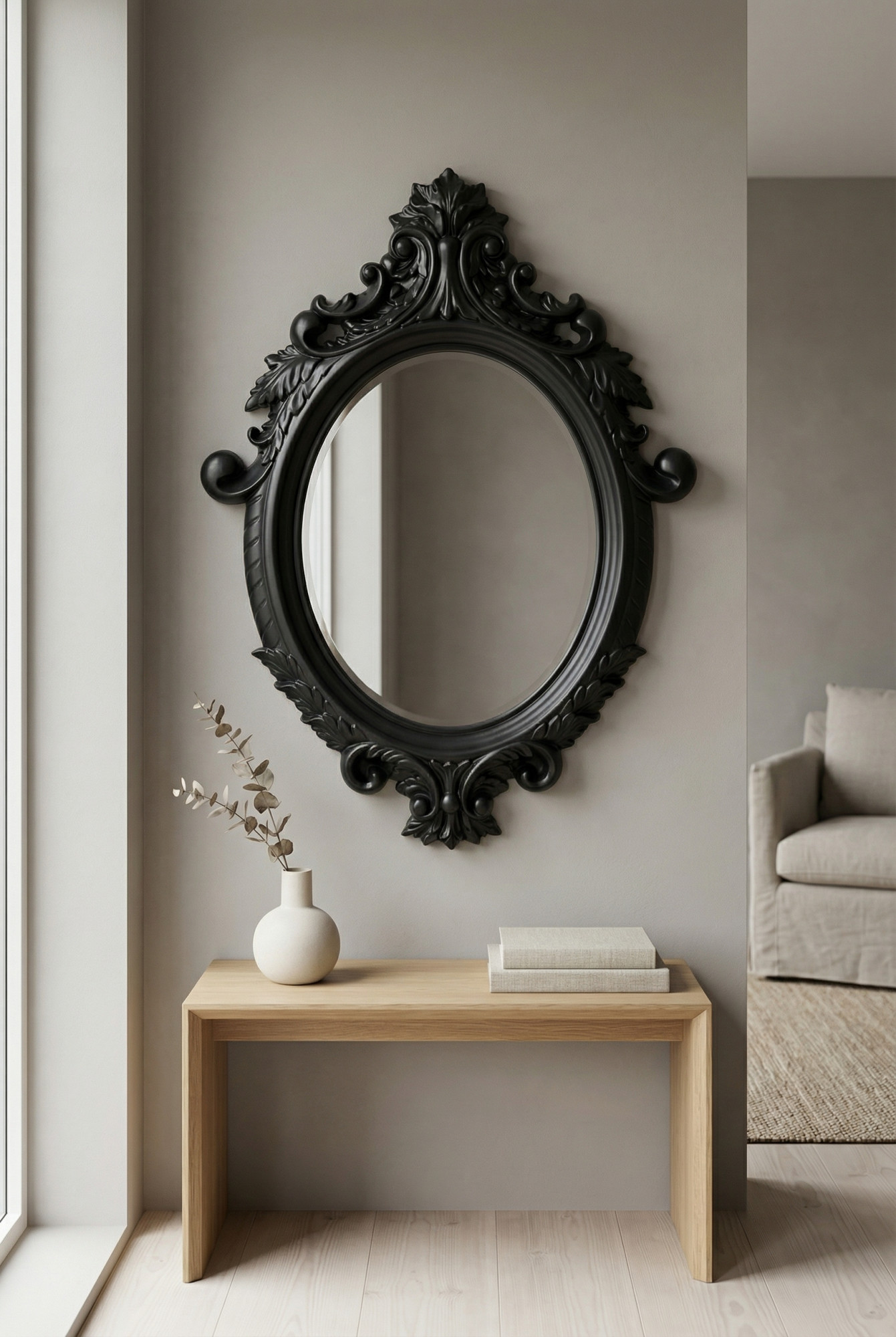 Aranżacja przedpokoju z lustrem ze zdobiona ramą w stylu boho - Rafen 4X