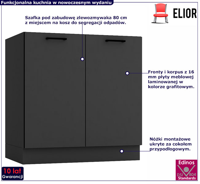 Szafka kuchenna na zlew grafit  Coleo 12X