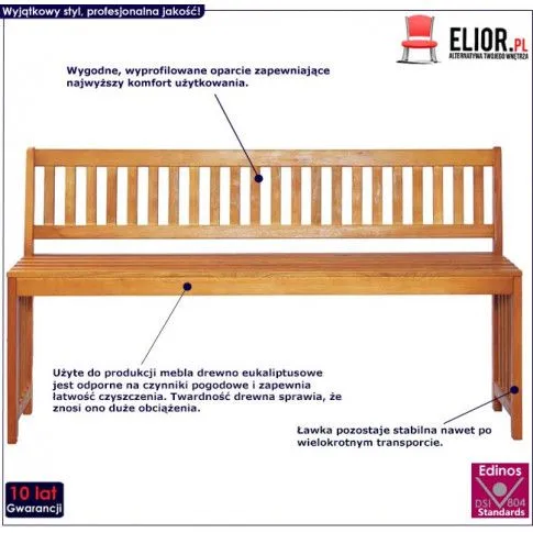 Szczegółowe zdjęcie nr 6 produktu Ogrodowa drewniana ławka z oparciem Zarella - brązowa