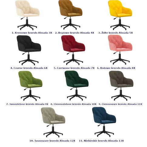 Kolory krzeseł biurowe Almada