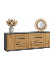 Podwójna nowoczesna długa komoda 200 cm antracyt + dąb wotan - Kimmi w sklepie Edinos.pl