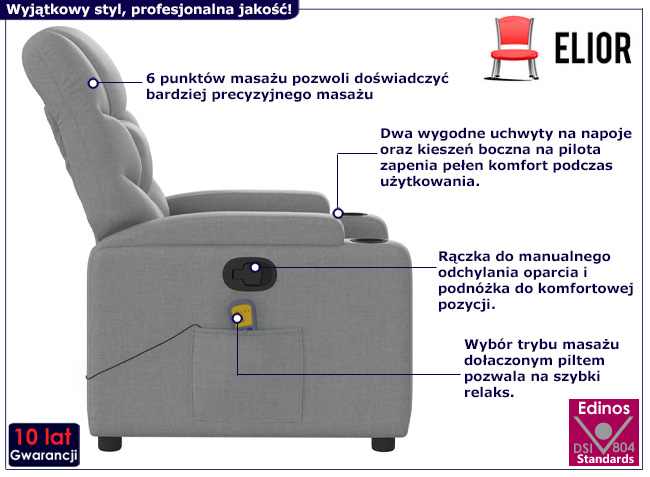 Fotel z masażem Luzof 3X kolor jasnoszary