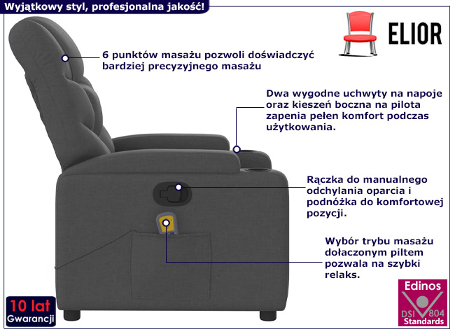 Fotel z masażem Puma 3X kolor szary