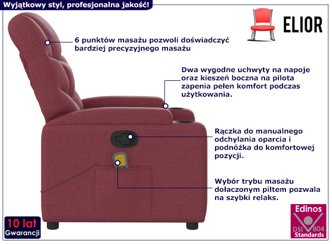 Fotel z masażem Puma 3X kolor burgund