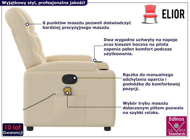 Fotel z masażem Luzof 3X kolor kremowy