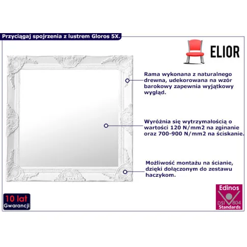 Białe kwadratowe lustro  boho Gloros 5X