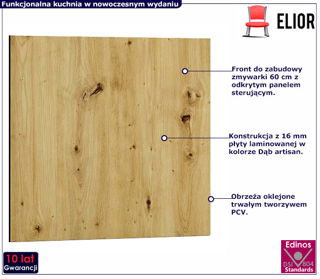 front do zmywarki z otwartym panelem sterującym 60 cm artisan Coleo 17X