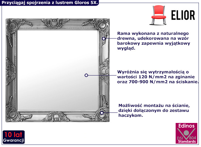 Srebrne vintage lustro Gloros 5X