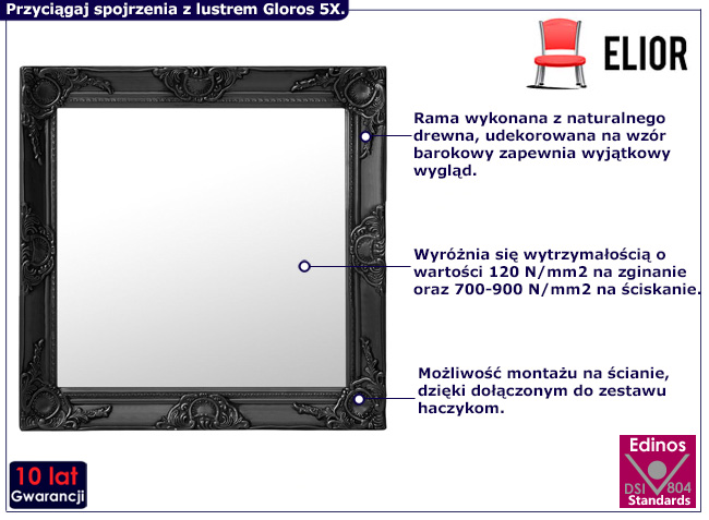 Czarny vintage lustro Gloros 5X