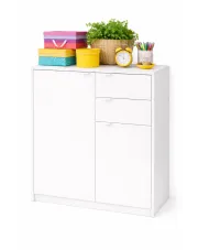 Biała komoda z 2 szufladami i drzwiczkami - Pevo w sklepie Edinos.pl