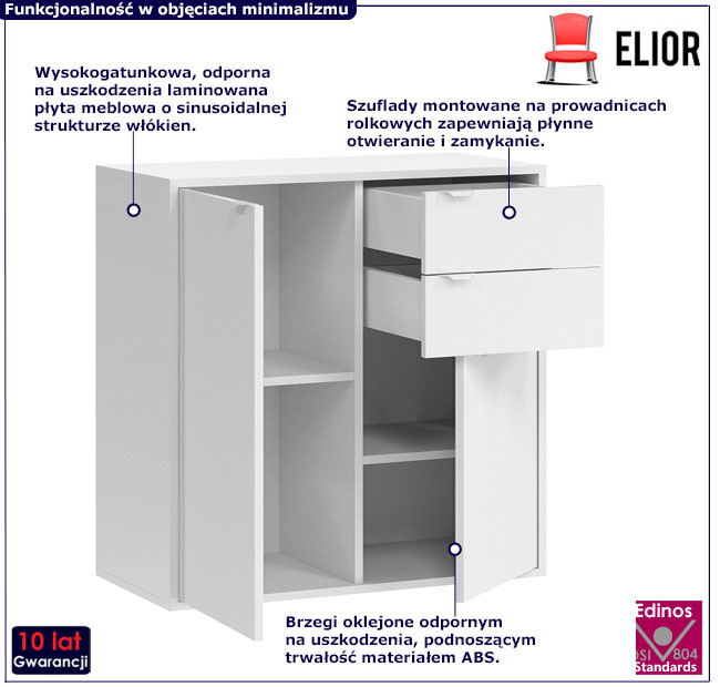 Biała nowoczesna komoda z 2 drzwiami i 2 szufladami Erta