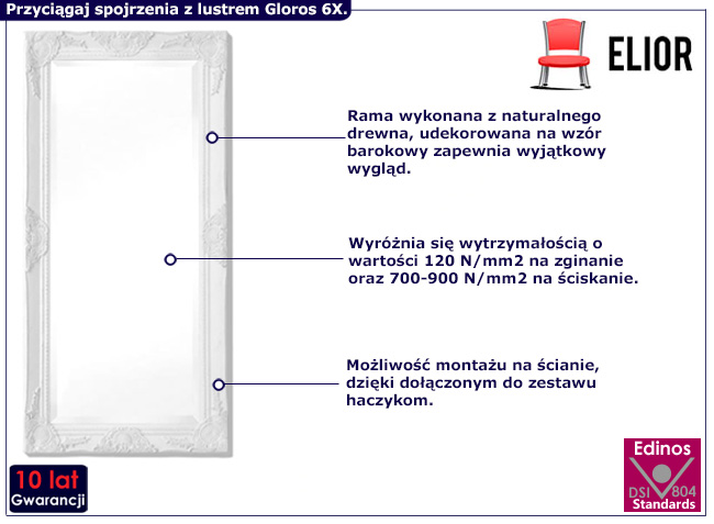 prostokatne vintage lustro Gloros 6X