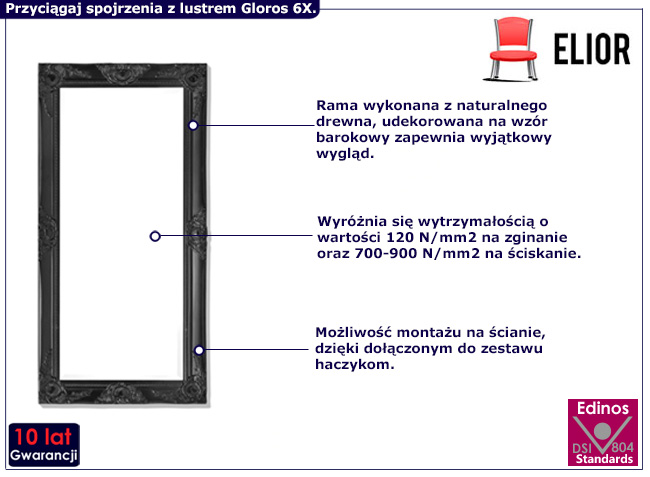 Czarne vintage lustro Gloros 6X