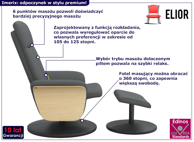 Ciemnoszary fotel z masażem Dagma