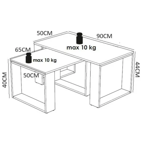 Rysunek techniczny stolików Olvero