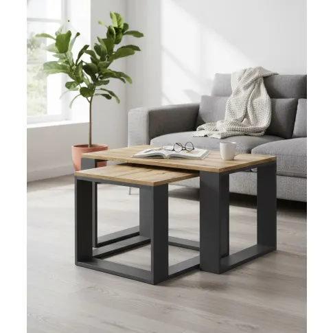 Zestaw 2 prostokątnych stolików antracyt   dąb wotan   Avika