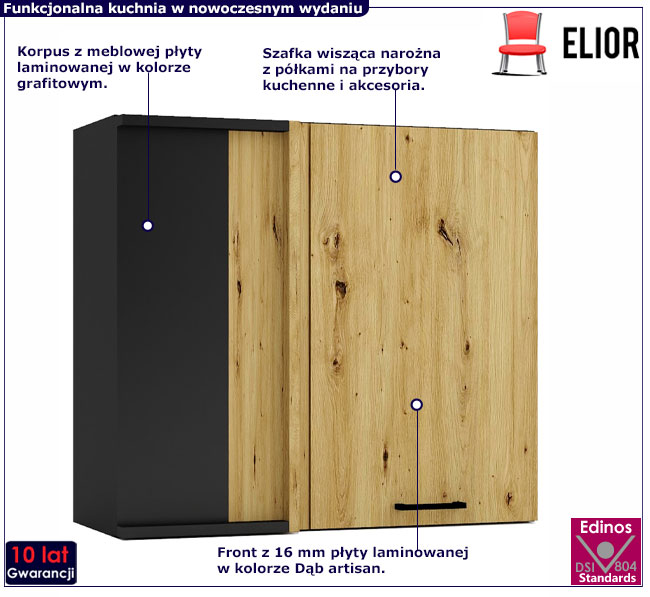 Szafka kuchenna narożna grafit + artisan Coleo 24X