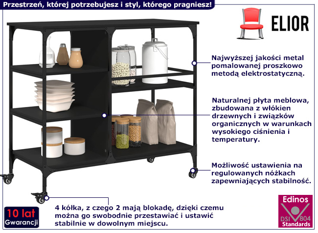 Wózek kuchenny Eljoh kolor czarny