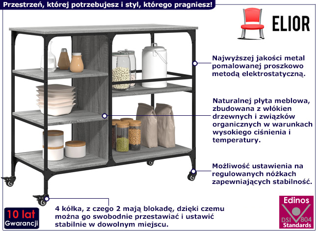 Wózek kuchenny Teroso kolor szary dąb