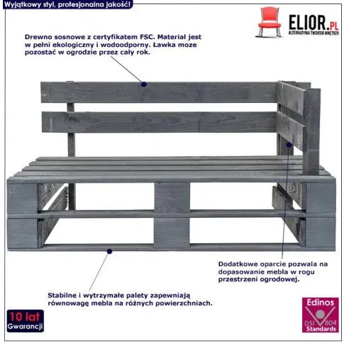 Szczegółowe zdjęcie nr 6 produktu Ławka ogrodowa z palet Canther 2X - szara