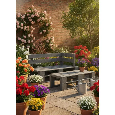 Fotografia Ławka ogrodowa z palet Cocoro 2X - szara z kategorii Ławki ogrodowe