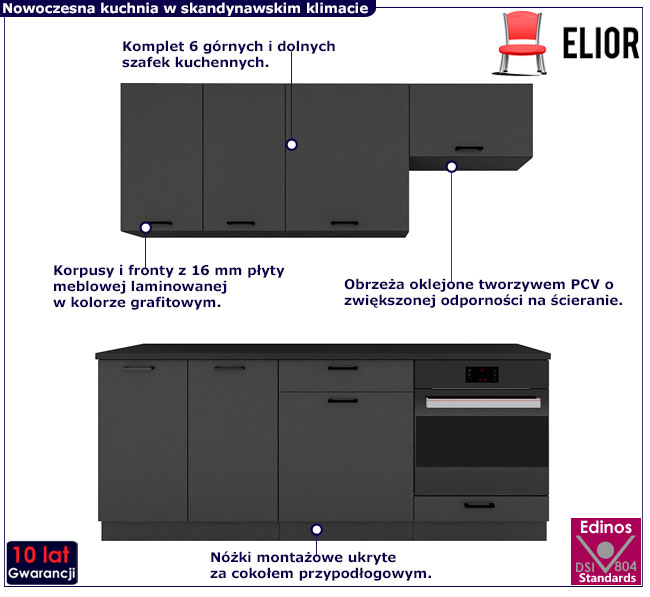 komplet szafek kuchennych grafit Beril 27X