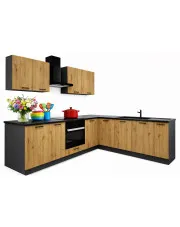 Zestaw mebli do kuchni 260 cm grafit + dąb artisan - Coleo 28X w sklepie Edinos.pl