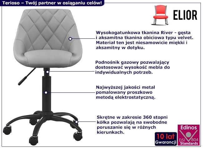 Jasnoszary tapicerowany fotel obrotowy Jarina