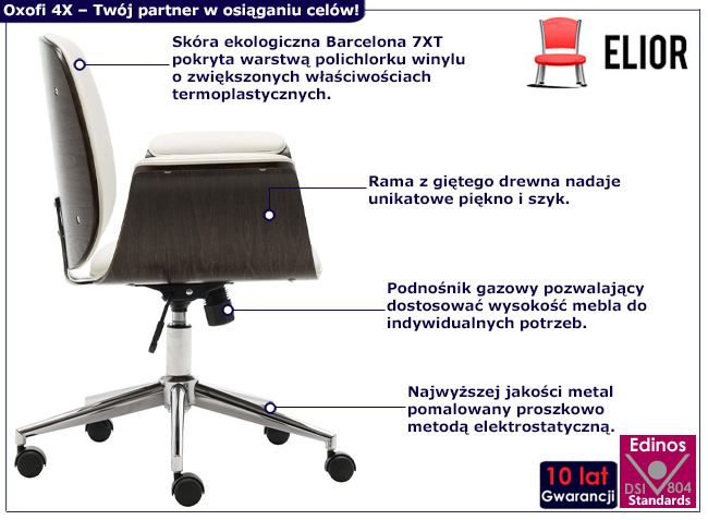 Fotel obrotowy z ekoskóry Oxofi 4X kolor biały