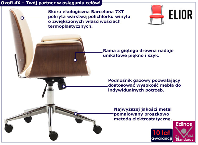 Fotel obrotowy z ekoskóry Keltis 4X kolor kremowy